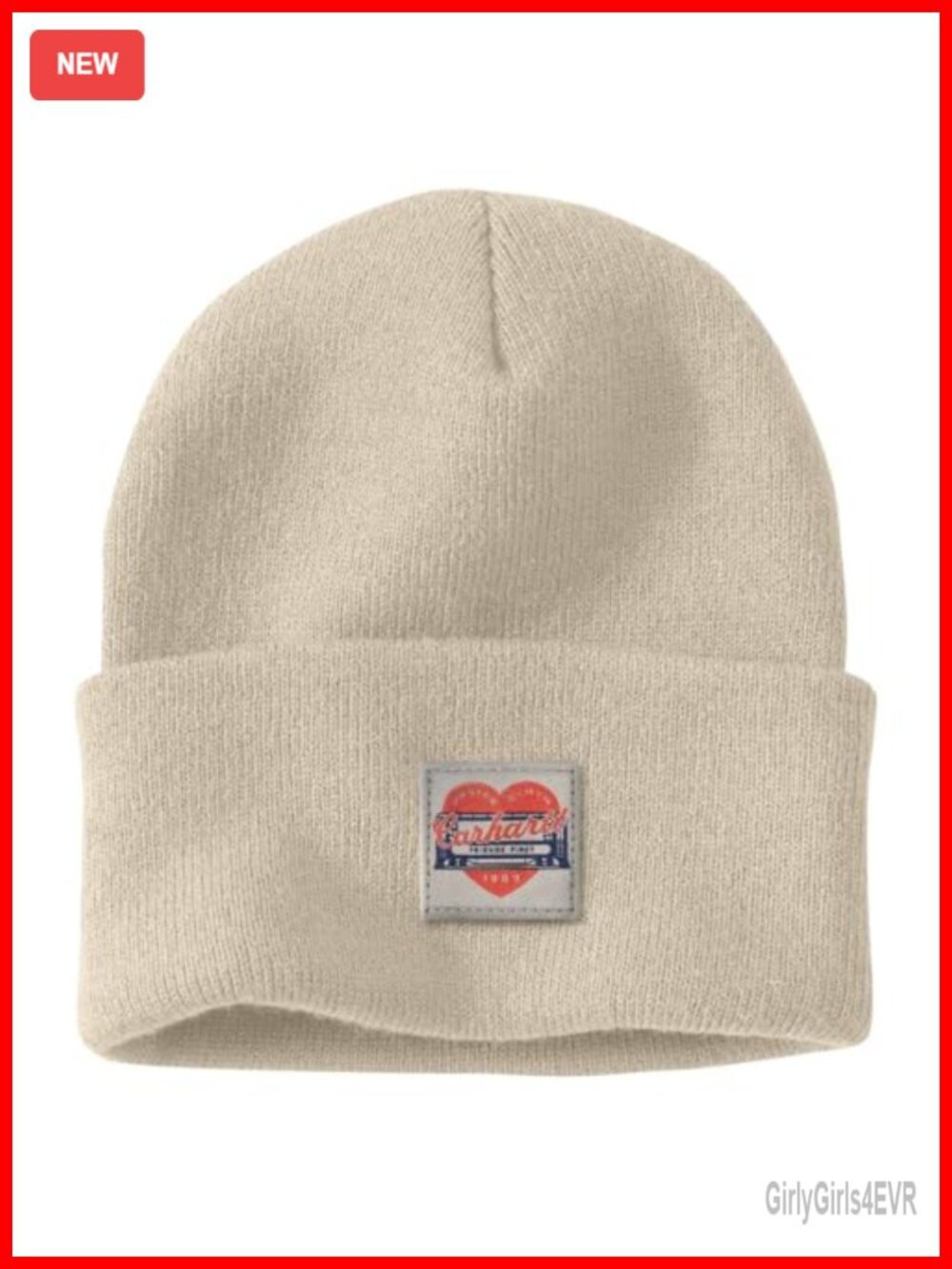 Knit Heart Patch Beanie - Acrylic Pull-On Beanie Hat
